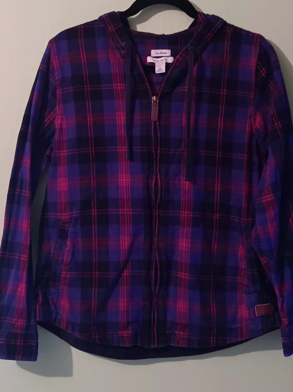 L.L. Bean Women's Purple Plaid Hooded Zip Jacket